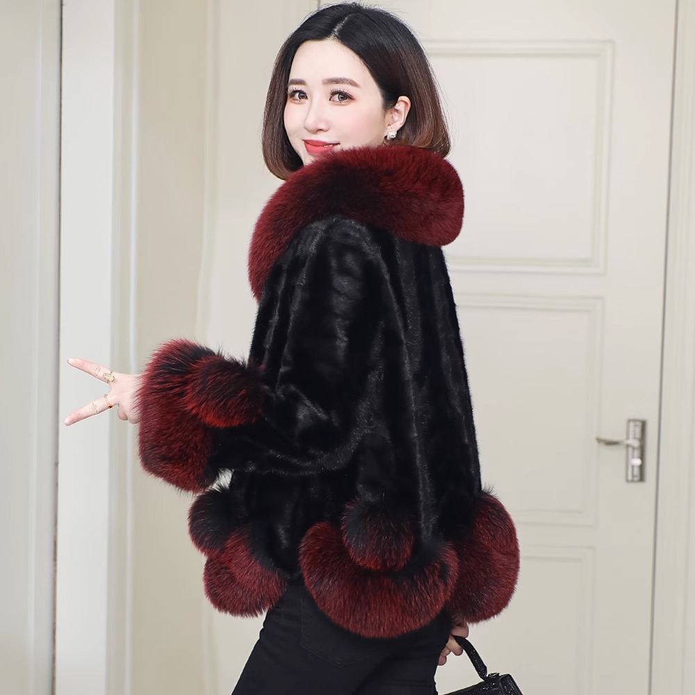 海宁正品2025年冬季新款海宁水貂大衣女中年妈妈装狐狸领外套女