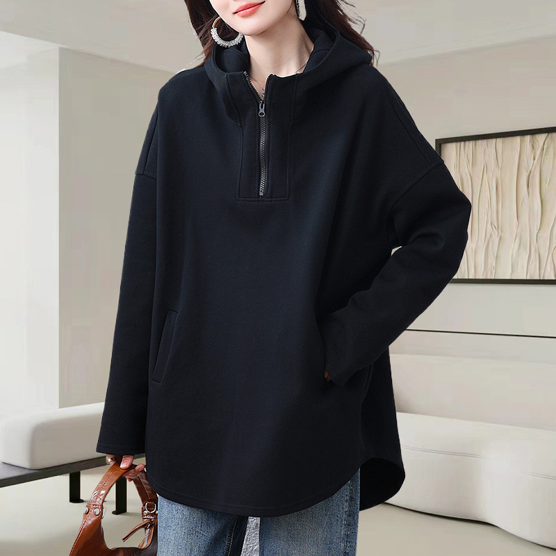 加绒加厚连帽卫衣大码女装2025秋冬新款慵懒风宽松遮肚子长袖上衣