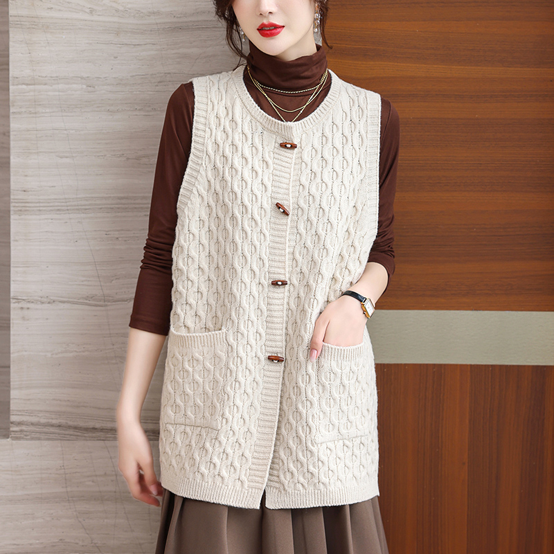 洋气时髦马夹大码毛衣开衫外套长款女式新款针织马甲背心外搭春秋