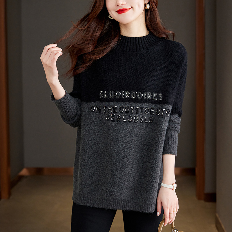 字母毛衣女秋冬加厚中长款遮屁股上衣2025新款时尚洋气打底衫胖mm