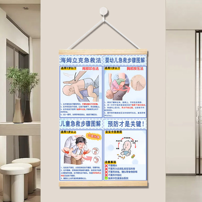 海姆立克急救法挂图家用实用婴儿孩子成人急救安全知识海报挂轴画