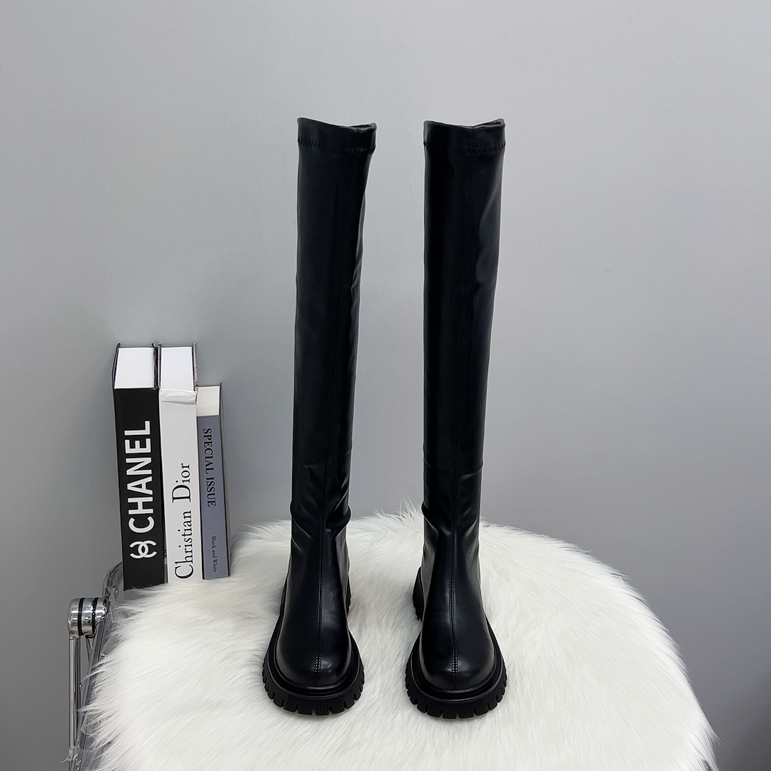 美拉德长筒靴女瘦瘦靴2024新款秋冬过膝长靴真皮高筒靴加绒弹力靴