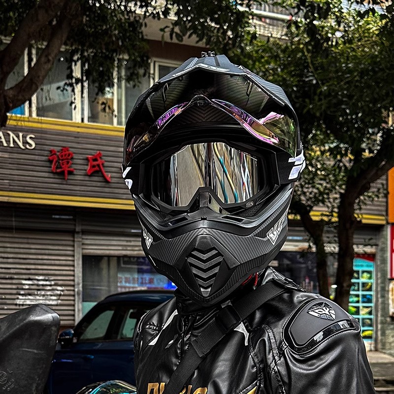 3c认证摩托车头盔碳纤纹越野拉力盔男女冬季骑行机车蓝牙保暖全盔