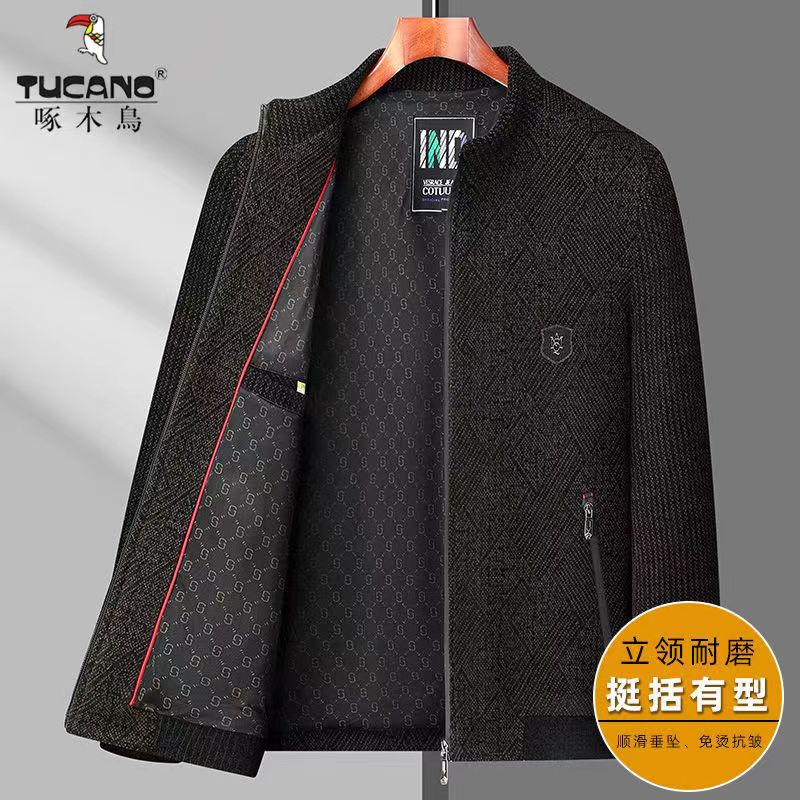 啄木鸟中老年爸爸装春季立领雪尼尔夹克衫男士商务休闲上衣外套