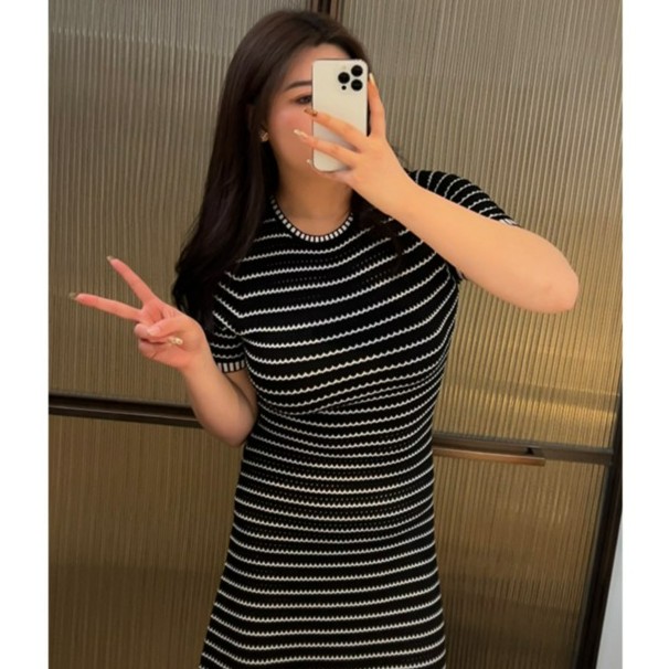 婷婷微胖定制【迷迭香茶】气质小香风夏季针织a字小黑裙收腰显瘦
