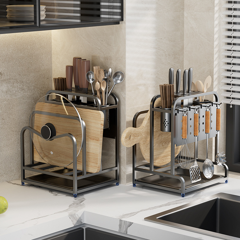 不锈钢刀架厨房置物架菜板架刀架筷子筒刀具砧板收纳架一体收纳架