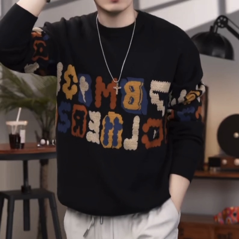 趣味字母情侣撞色毛衣秋季新款高货百搭针织衫上衣5031
