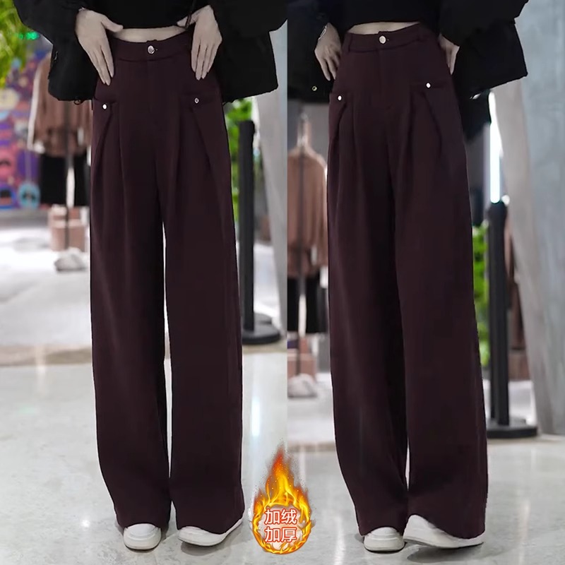 加绒加厚阔腿裤女秋冬新款宽松垂感休闲裤洋气显瘦高腰直筒拖地裤