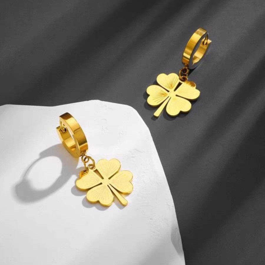 钛钢耳饰 新款钛钢不掉色花瓣耳坠耳夹精品耳饰韩版个性耳环耳扣