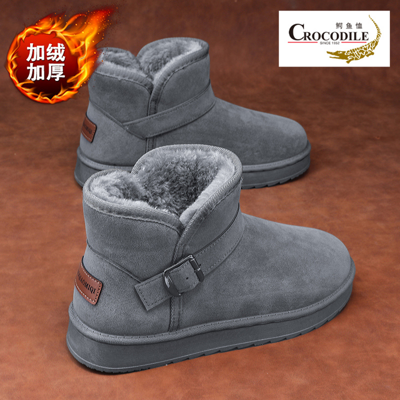 鳄鱼恤棉鞋男款冬季2025新款加绒加厚保暖棉靴情侣东北防寒雪地靴