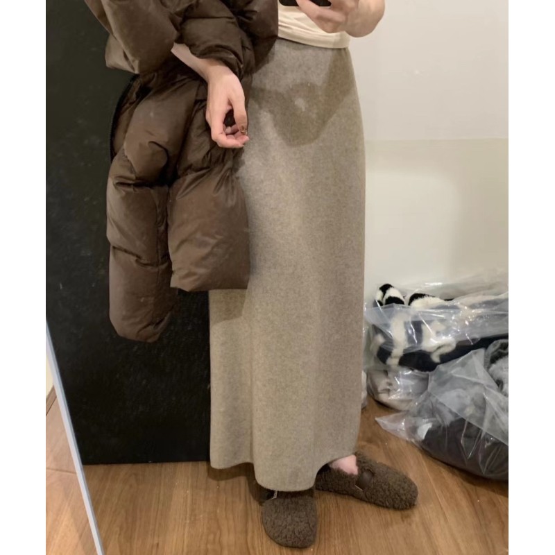 冬季羊毛线针织半身裙女秋冬小个子开叉中长款包臀直筒冬裙长裙子