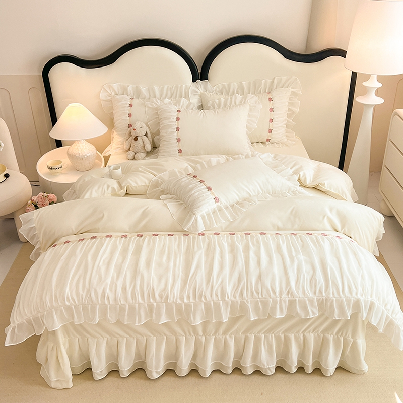 春夏新款韩式双层纱床裙式四件套高颜值超软公主风被套床上用品