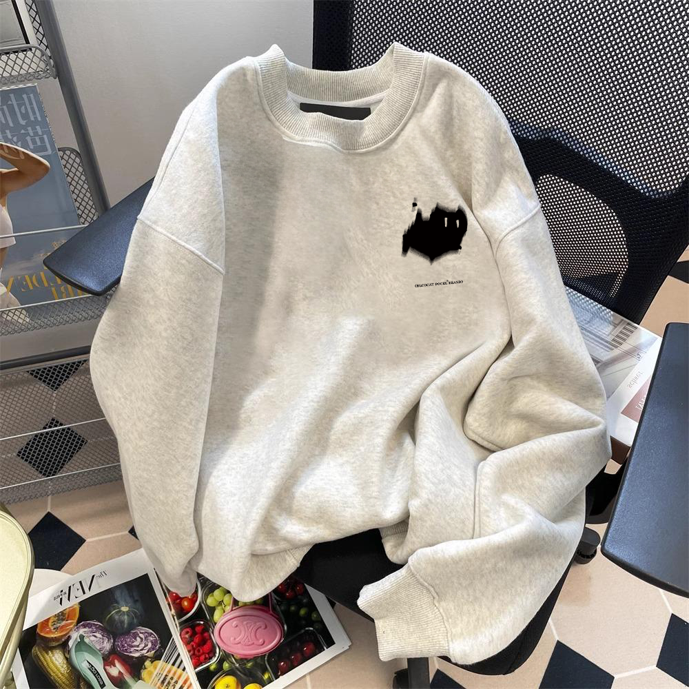 美式复古简约风印花无帽卫衣男女生2024秋冬新款宽松百搭情侣上衣