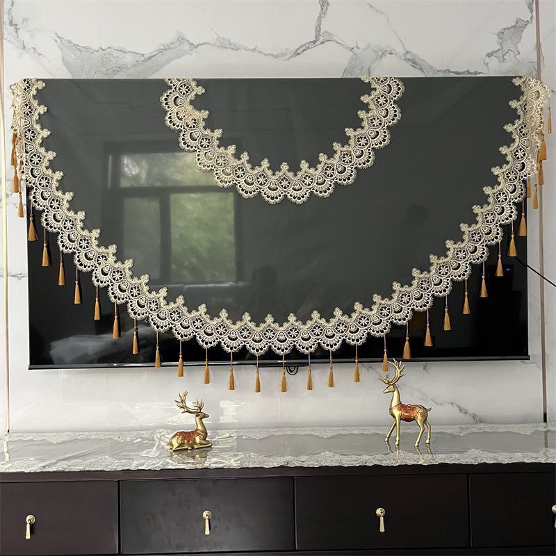 轻奢高端电视罩新款液晶电视挂墙防尘盖布网纱蕾丝曲面电视盖巾