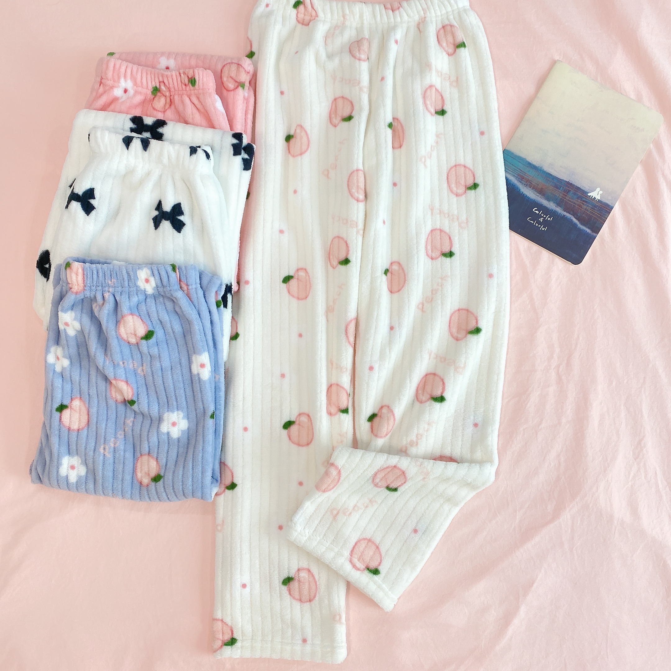 可爱卡通学生睡裤女长裤冬季珊瑚绒加绒加厚暖暖打底裤可外穿秋裤