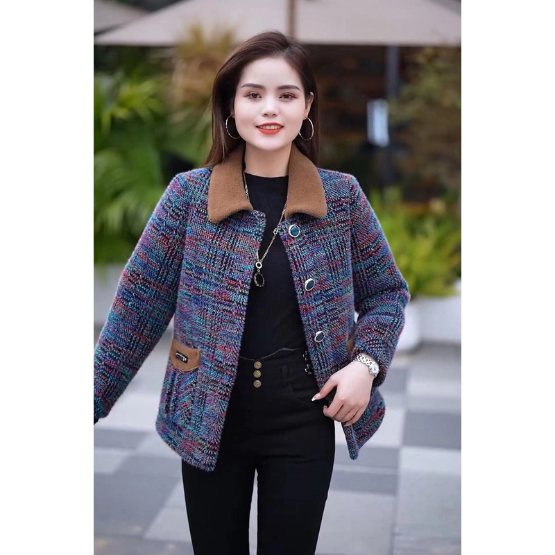 小个子妈妈装秋冬中老年装格子加绒加厚休闲气质保暖短款外套冬季