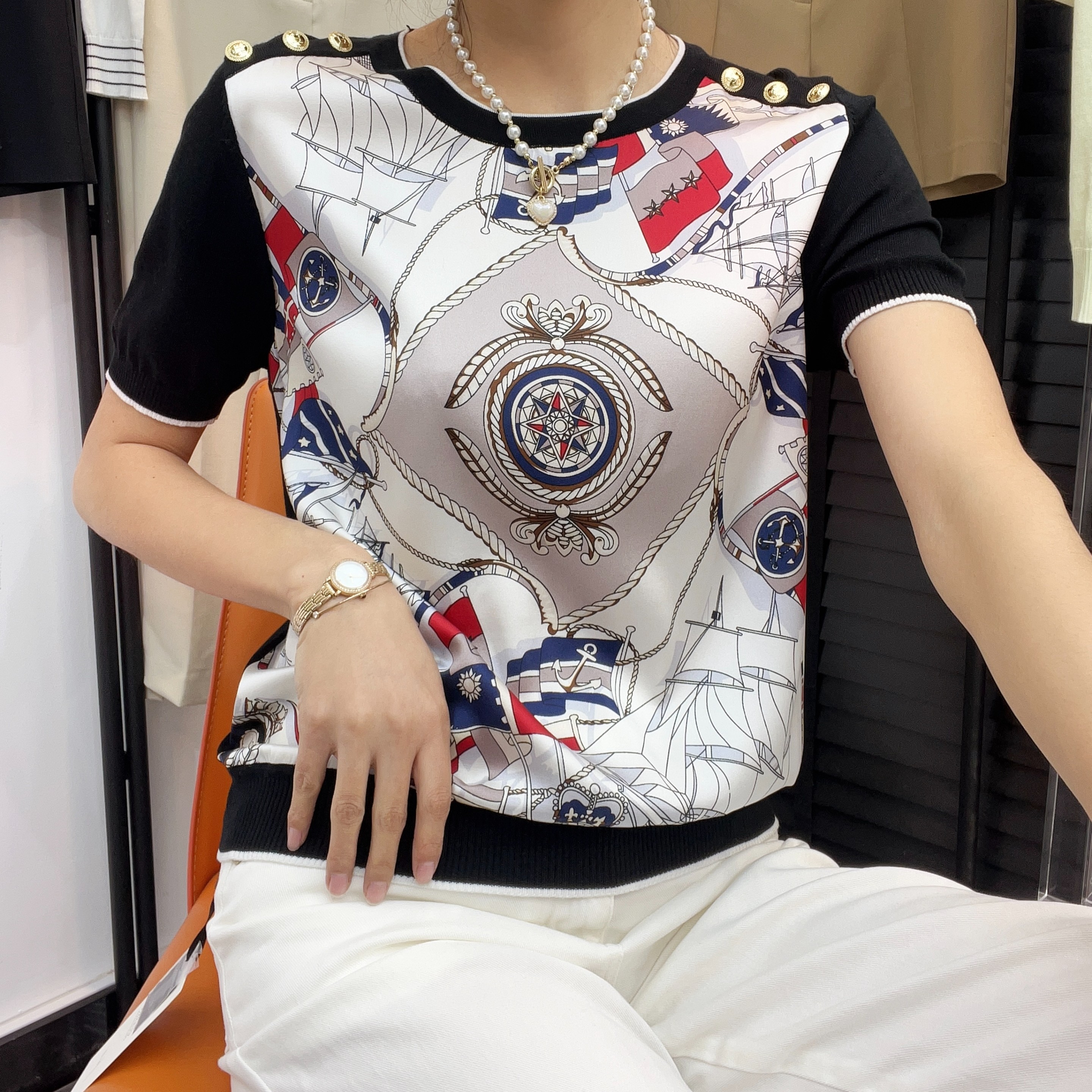 BELISH/碧丽偲Y【2025夏季新款】221801桑蚕丝黑色时尚百搭女士半袖