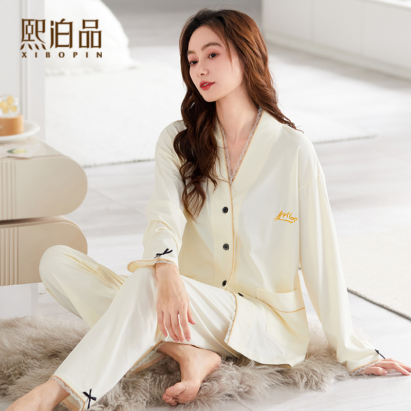 熙泊品【有带胸垫可选】睡衣女纯棉春秋季2025年新款女士套装家居服