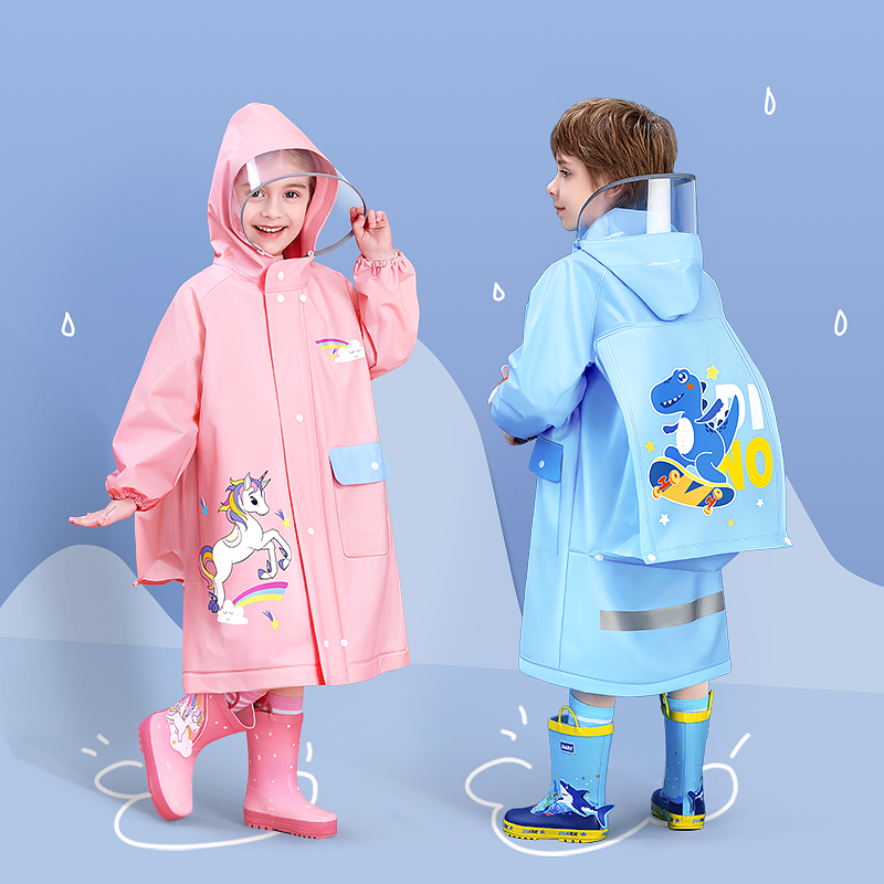 【汤米鹿】卡通全身防暴雨雨衣男孩女孩加厚书包位小学生上学专用