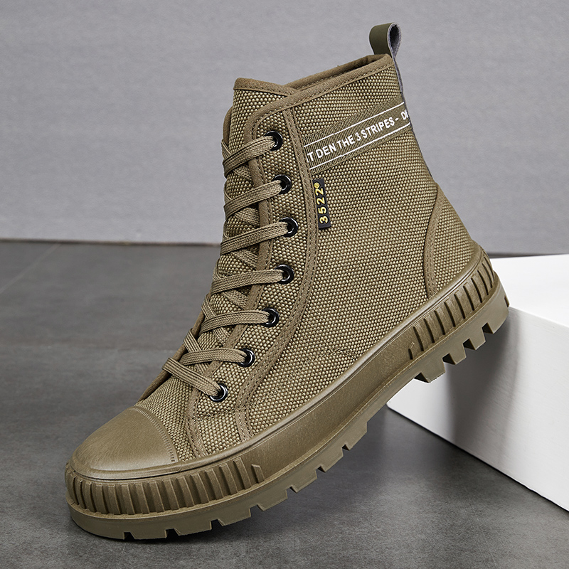 2023秋冬季新款登山鞋男平底单靴马丁靴软底高腰加绒工地干活棉鞋