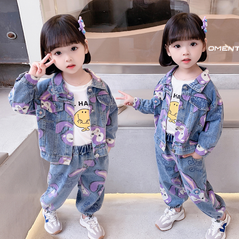 女童牛仔套装春季新款爆款洋气春秋款时尚女孩宝宝宝宝早秋衣服