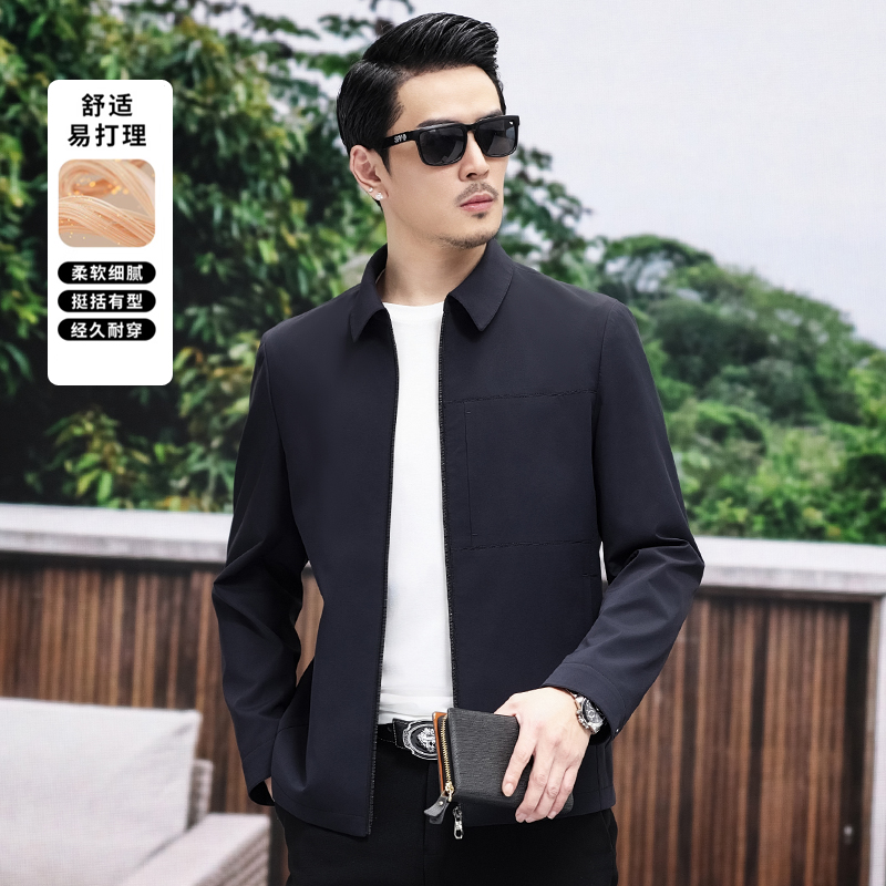 2025春季新款男士商务休闲翻领夹克中年爸爸装春秋休闲男外套