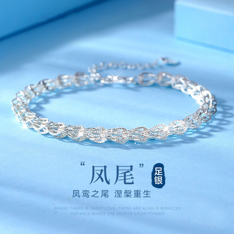 足银手链 时尚999足银手链小众设计简约百搭女生轻奢礼物送女友