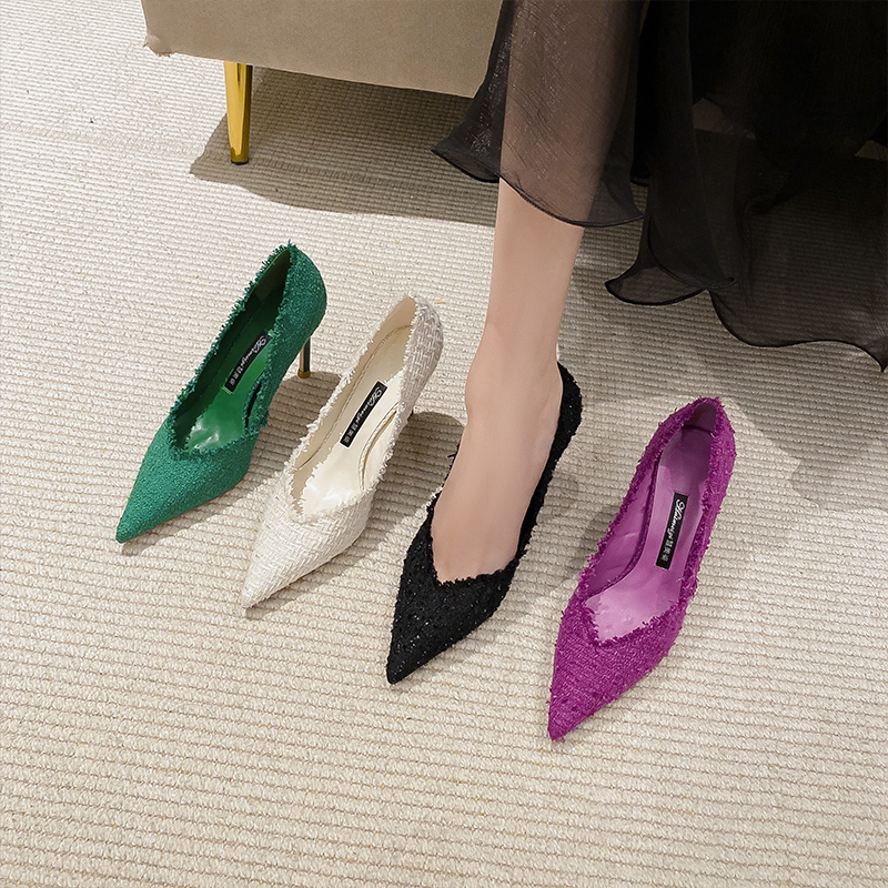 2025早春新款网红小香风尖头高跟细跟性感浅口百搭气质时尚女春秋