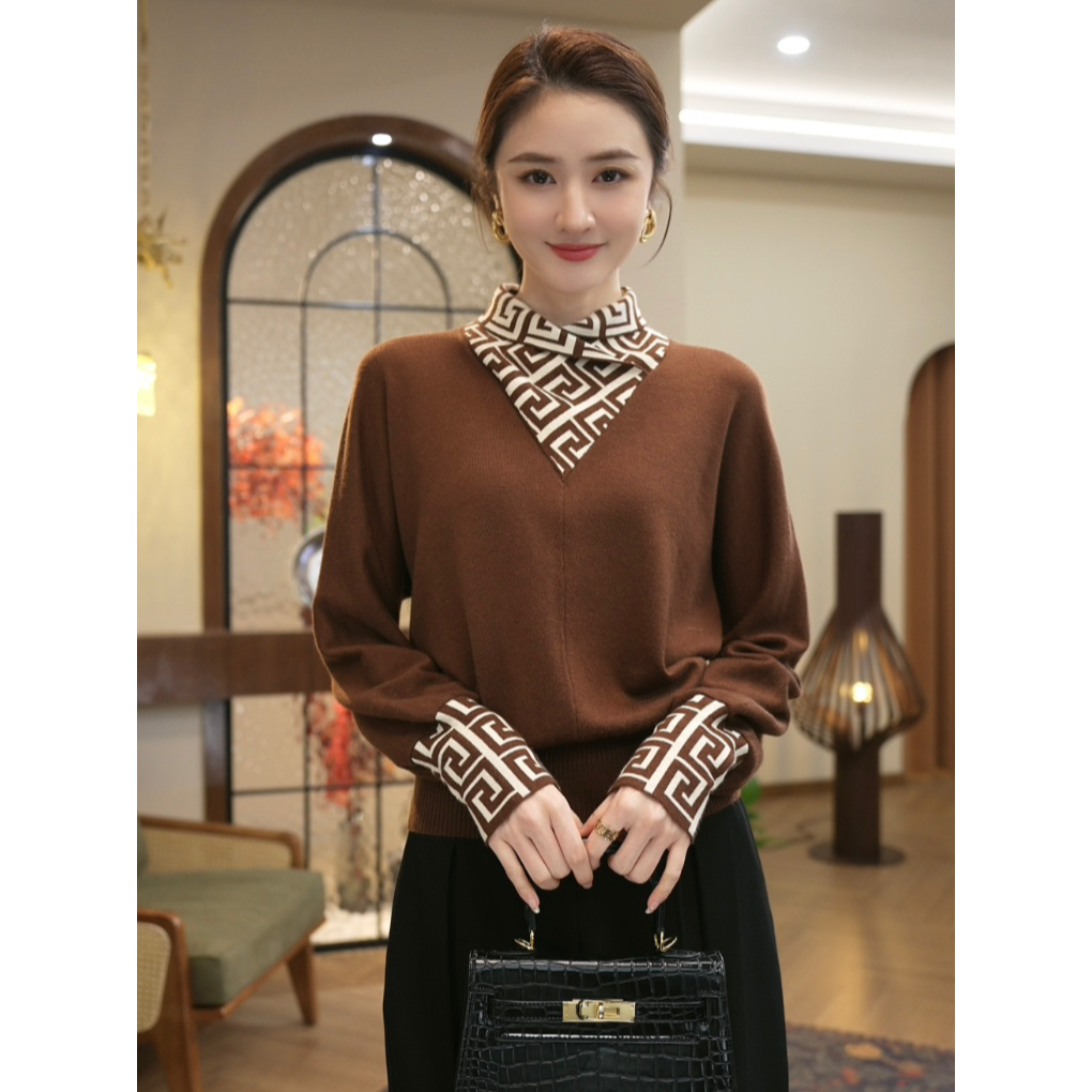 唐熹2025年春季新款【3985】含绵羊毛小众洋气高级感半高领针织上衣