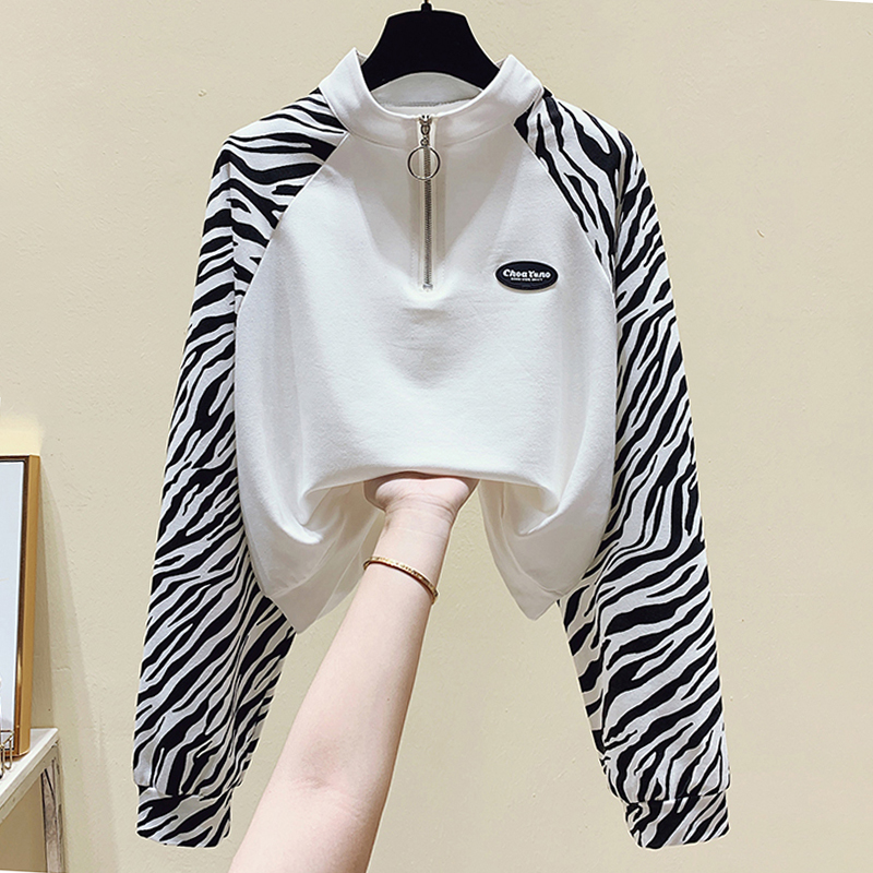 休闲时尚短款半拉链立领即墨卫衣女秋季爆款欧货设计感小个子上衣