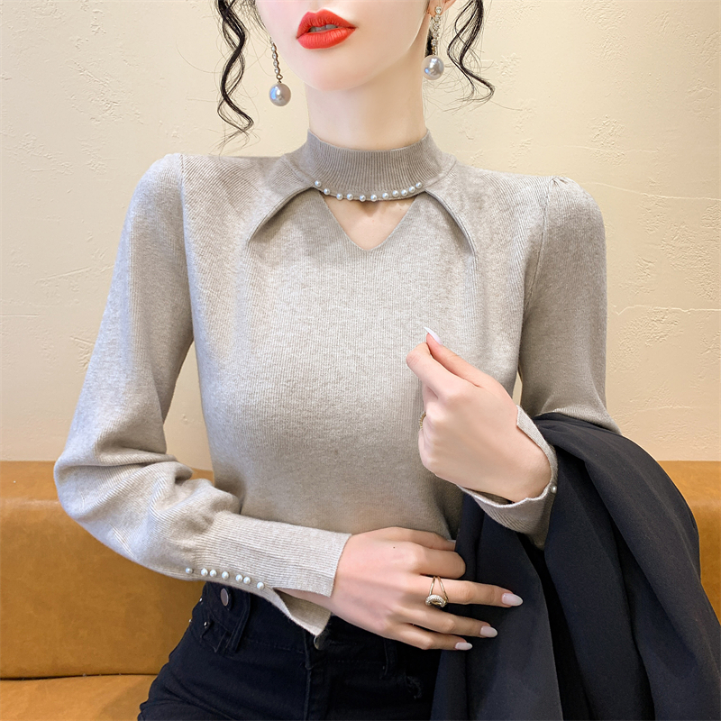 实拍欧货长袖套头半高领针织衫女2025秋冬季新款显瘦上衣潮打底