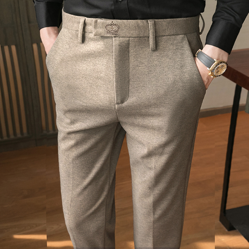男裤子高端加厚羊毛呢子秋冬季商务冬款外穿修身小脚毛料休闲西裤