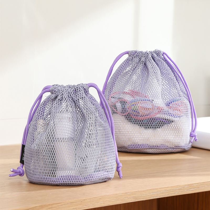 便携式网纱抽绳束口袋游泳洗澡包透明沥水化妆包收纳袋旅行洗漱包