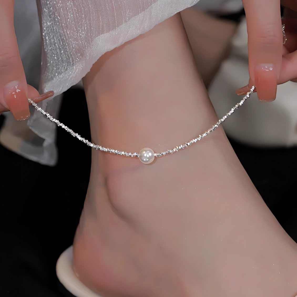 合金仿珍珠脚链 碎银子仿珍珠脚链女轻奢小众高级感个性足链脚环