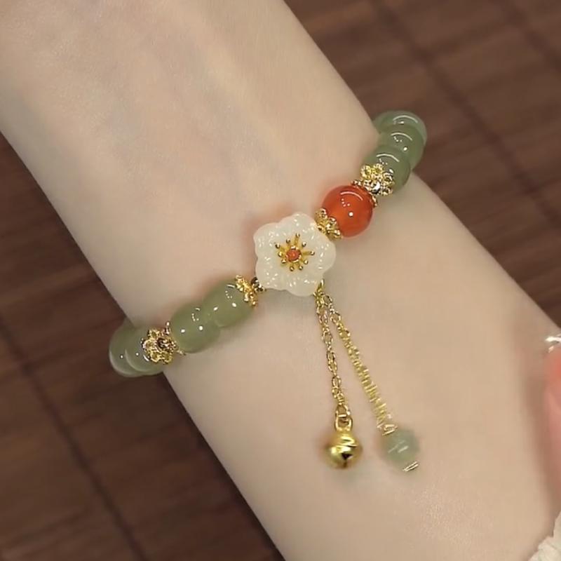 铜合金手链 花开富贵流苏手链女款绿色手串2024新款网红爆款饰品