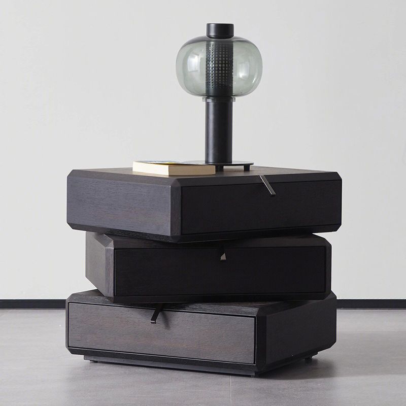 三层旋转床头柜卧室创意床边柜轻奢设计师木纹意式极简储物柜简约