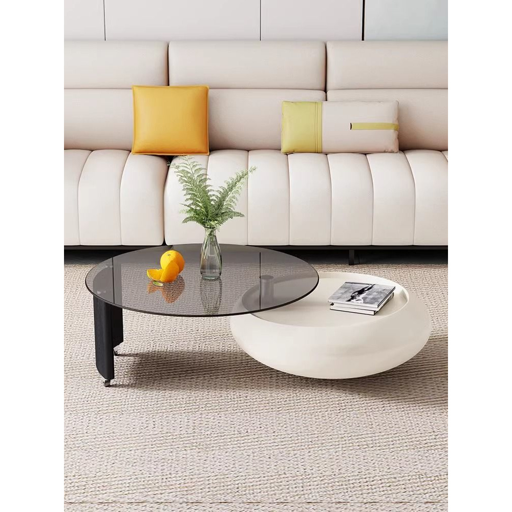 旋转大气高级钢化玻璃茶几家用意式轻奢圆形小户型简约客厅组合