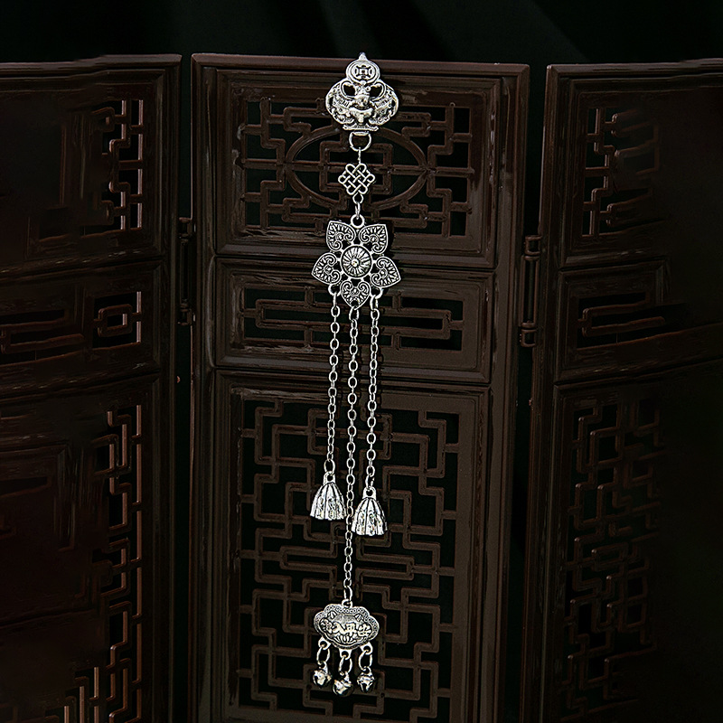 合金胸针 新中式复古莲花流苏胸针旗袍压襟扣流苏挂件ins小饰品