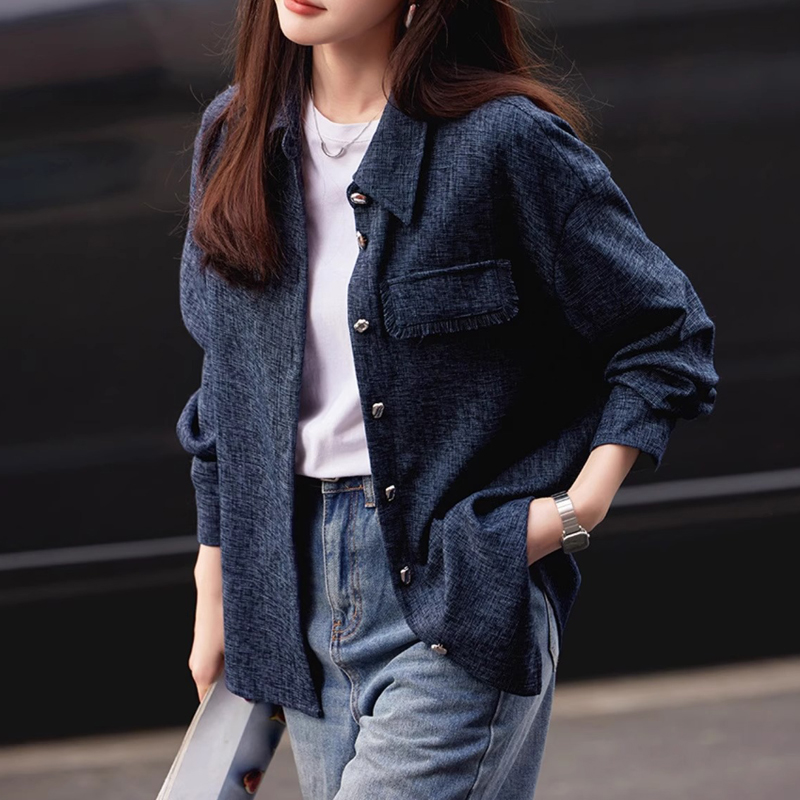 欧货松弛感小香风衬衫外套女2024年秋装新款简约宽松流苏衬衫上衣