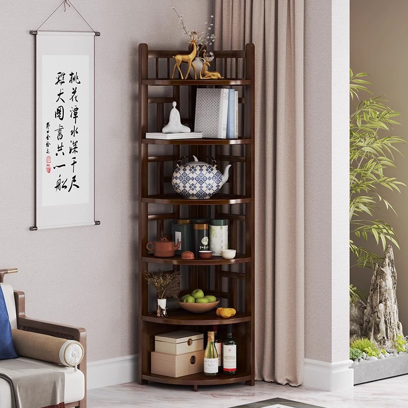 中式角落置物架家用客厅转角博古架多层书架拐角三角形摆件展示柜