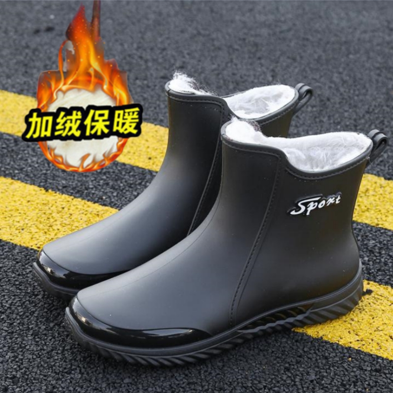 冬季雨鞋男一体加绒短筒软底防水鞋雨靴保暖厨房防滑加厚钓鱼胶鞋