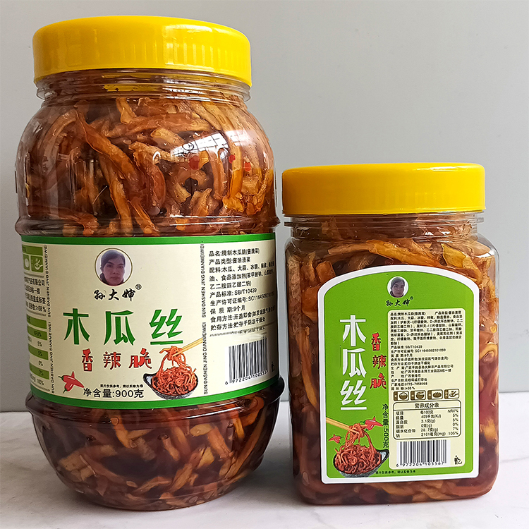 孙大婶香辣木瓜丝 500g 900g 塑料瓶装香脆开胃下饭工厂即食酱菜