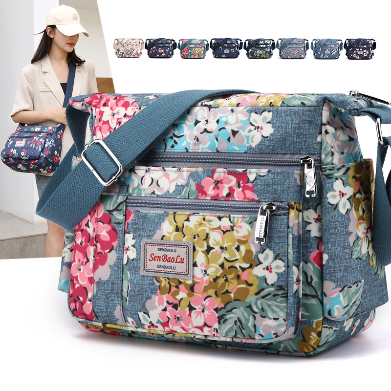 单肩斜跨女包大容量时尚防水牛津布中老年休闲轻便旅行妈妈印花包