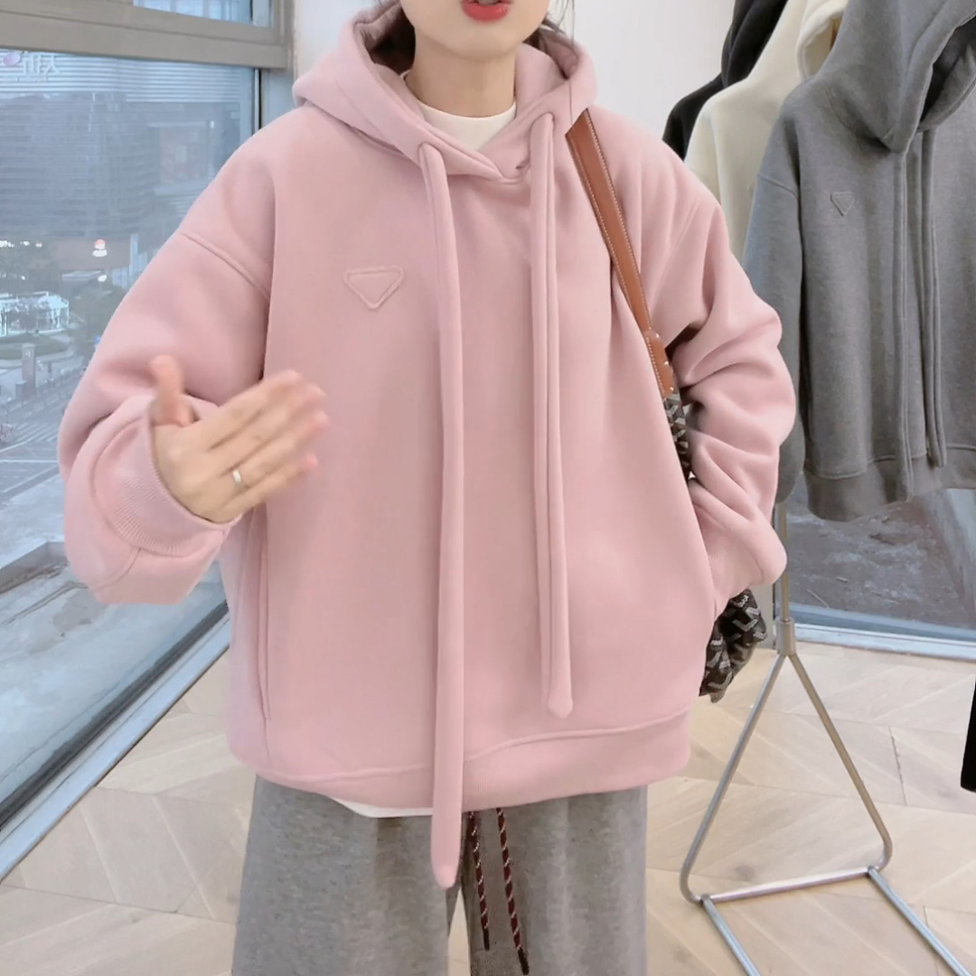 【蝉】秋冬新款简约百搭长袖加绒加厚高品质连帽卫衣女1-LK2500353