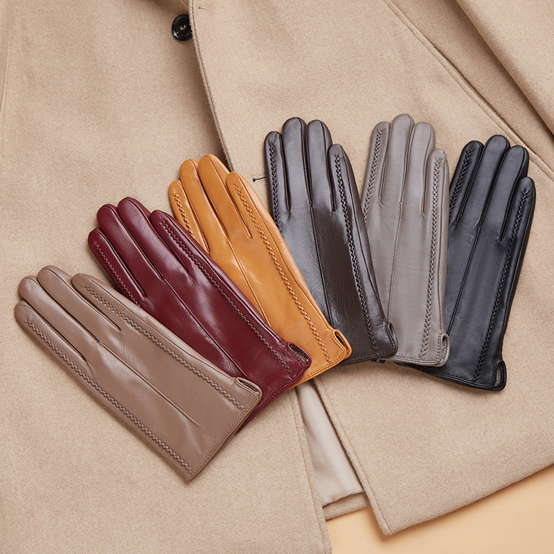 西班牙小山羊皮触控屏幕真皮手套女冬季加绒保暖薄款单层皮开车骑