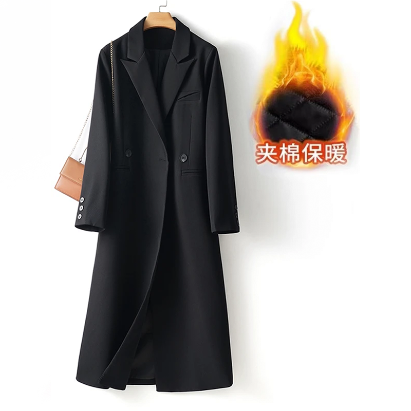 夹棉版！！黑色风衣外套女2025年新款韩版宽松显瘦长款过膝休闲大衣