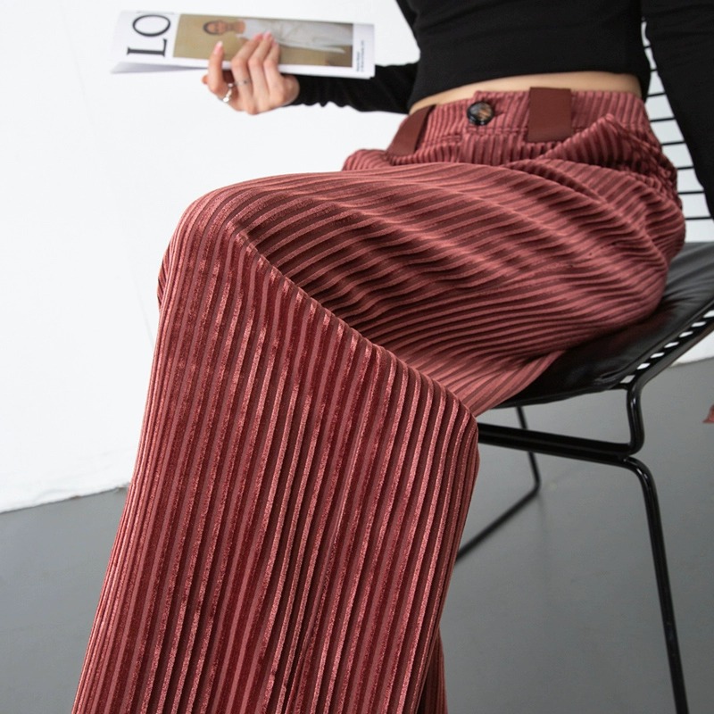 焦糖色裤子女秋冬新款垂感金丝绒阔腿裤休闲直筒垂感高级感条绒裤