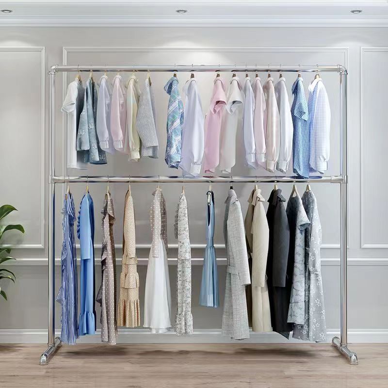加厚镀锌管晾衣架落地立式室内挂衣阳台凉衣杆单杆两层挂衣架上下