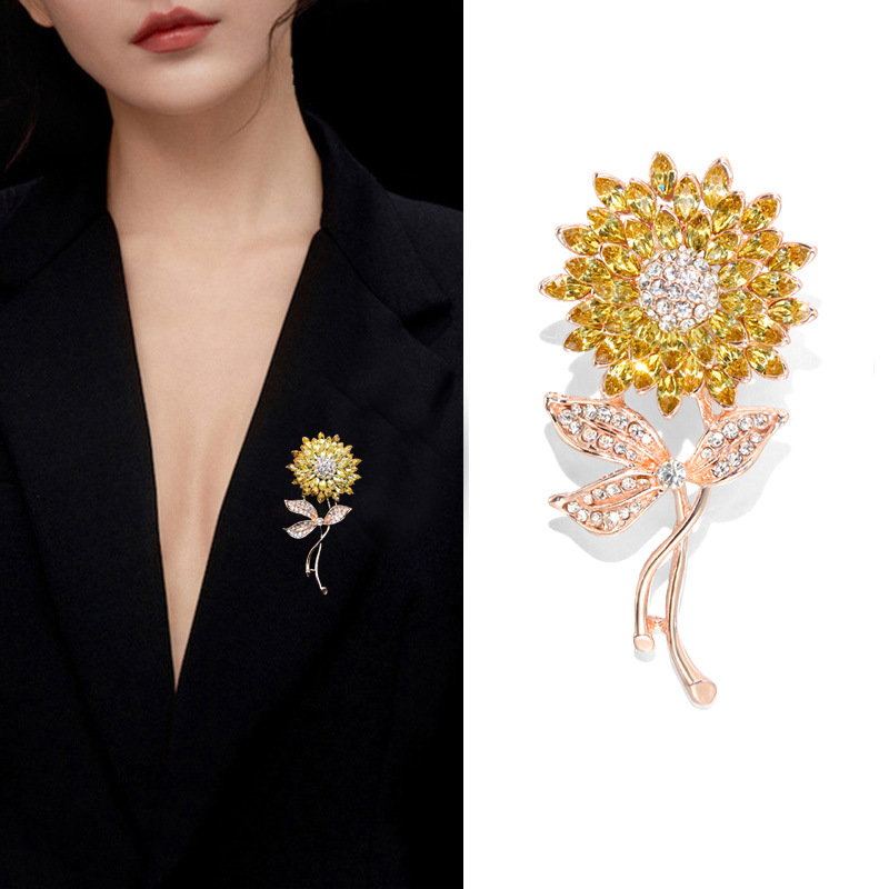 锌合金胸针 素款百搭精致向日葵胸针女高档时尚胸花小众百搭配饰