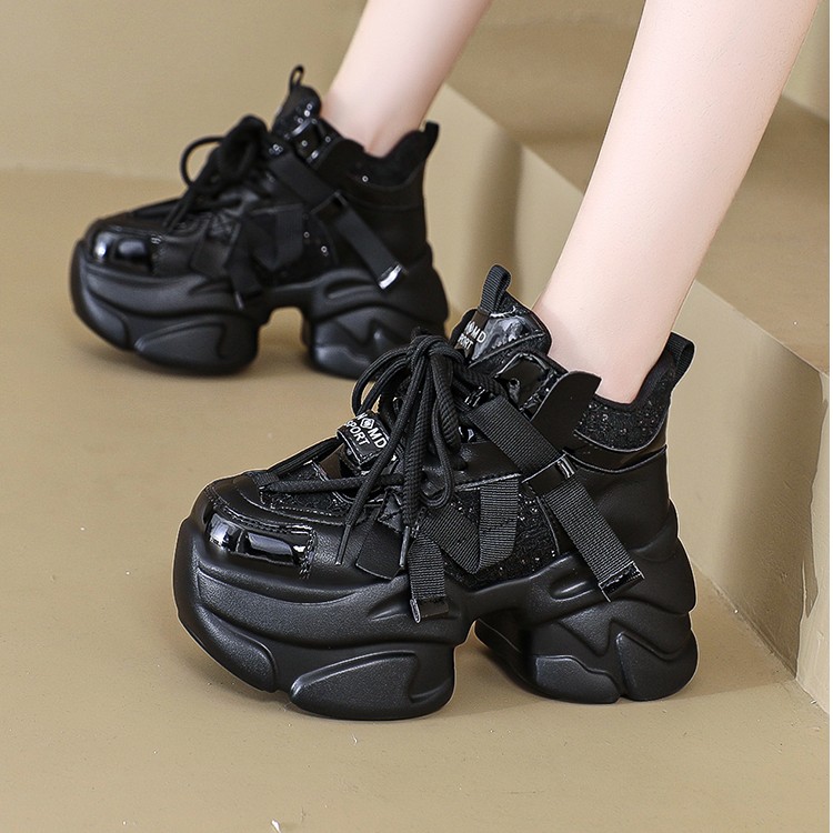 冬季加绒女鞋厚底老爹鞋女款2025新款秋冬季爆款增高女运动休闲鞋